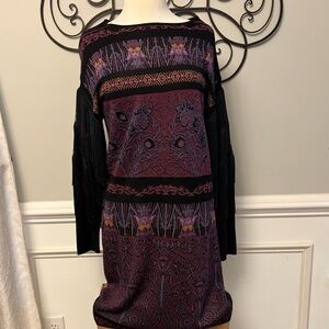 Rara Avis by Iris Apfel Black and Purple Long Sleeve Dress L